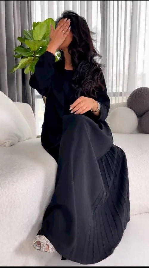 ABAYA CREPE BLAZER WITH EMBROIDERY AND PLETEAD C:6323