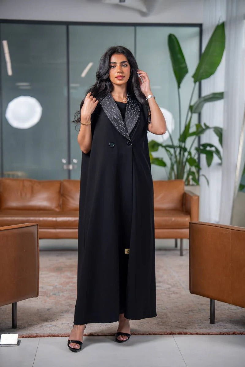 Black crepe and jacquard blazer C:200