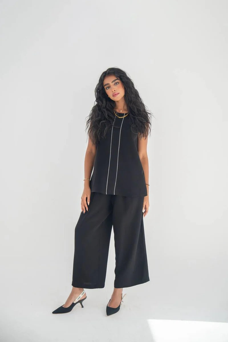 Black crepe blouse and pants set C:211