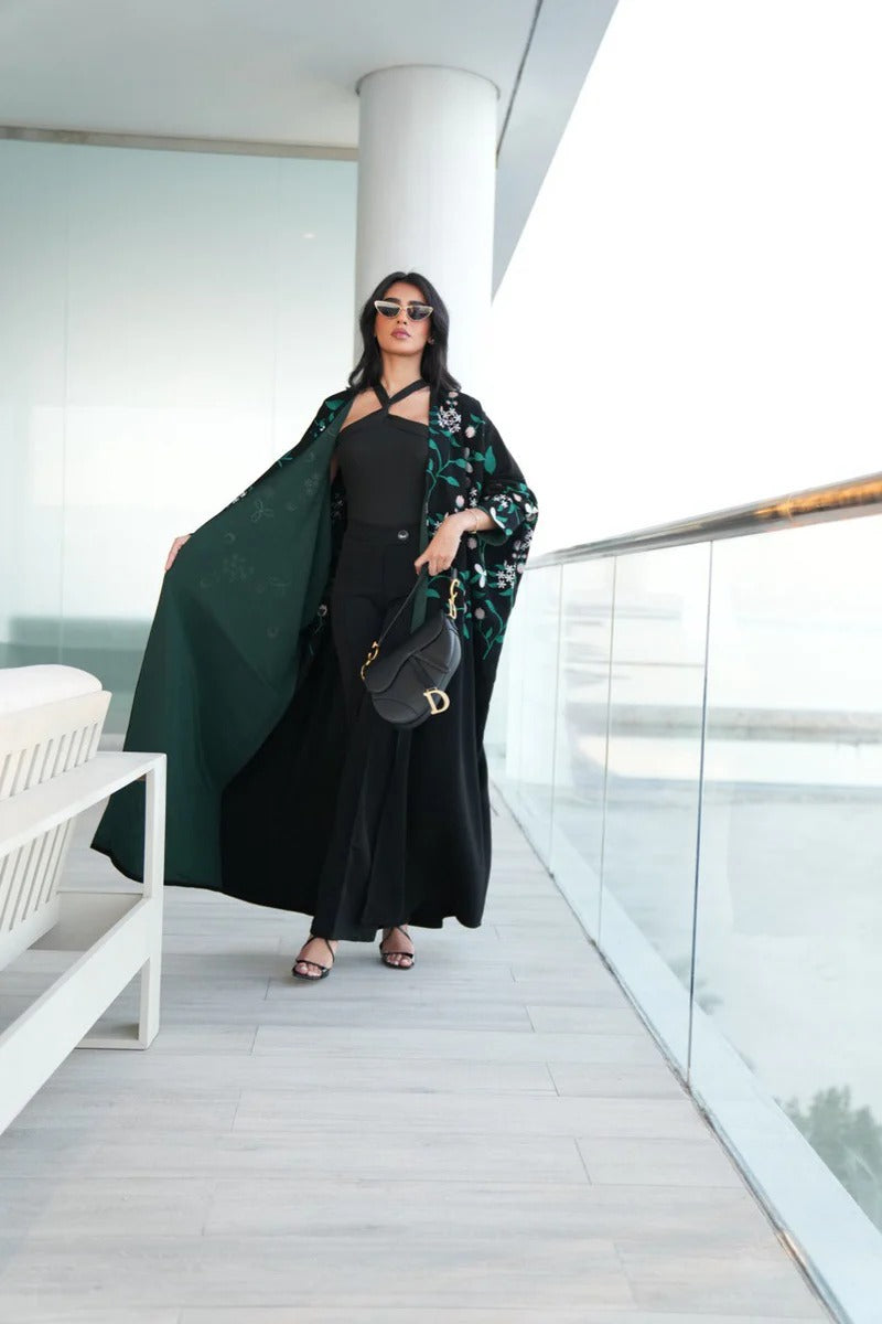 ABAYA BESHT CREPE WITH EMBROIDERY C:6381 (Free size)