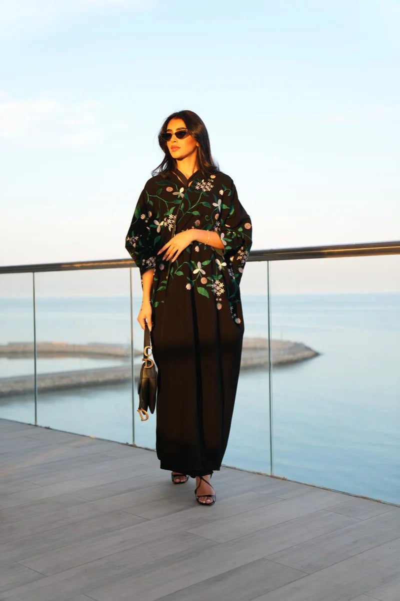 ABAYA BESHT CREPE WITH EMBROIDERY C:6381 (Free size)