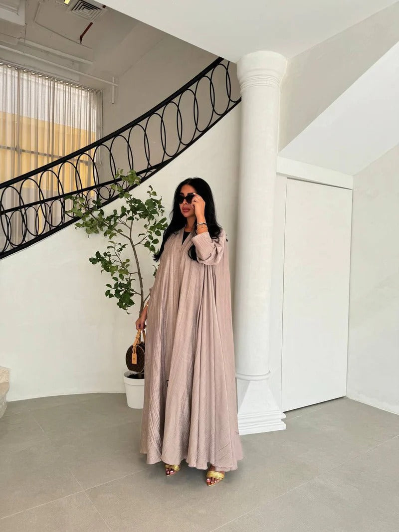 Beige Crepe Abaya C:6528 Beige (Free size)