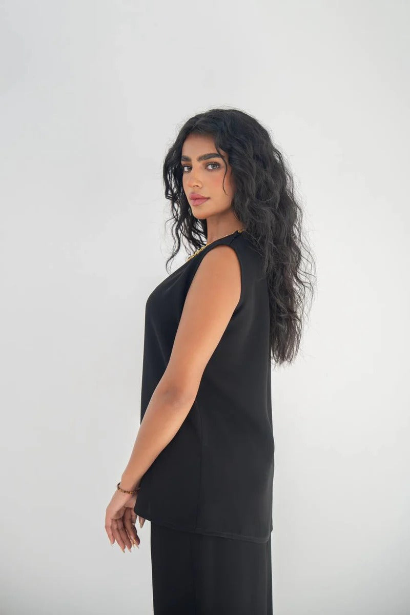 Black crepe blouse and pants set C:211