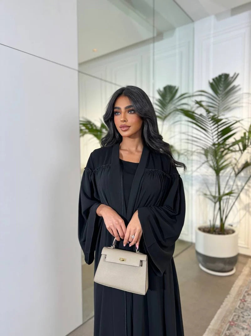 Raw Abaya Nada With Crepe C:6522 Black (Free size)