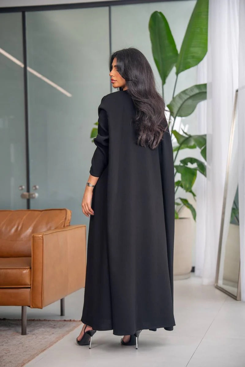 Free size abaya, black crepe fabric C:6628 (Free size)