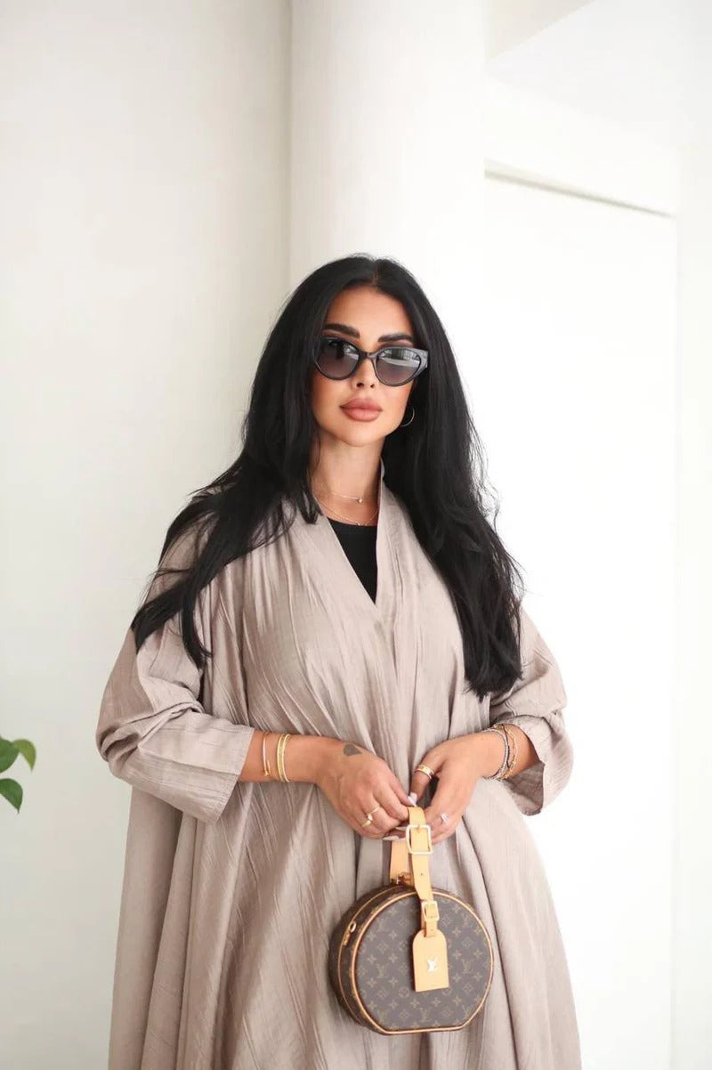 Beige Crepe Abaya C:6528 Beige (Free size)