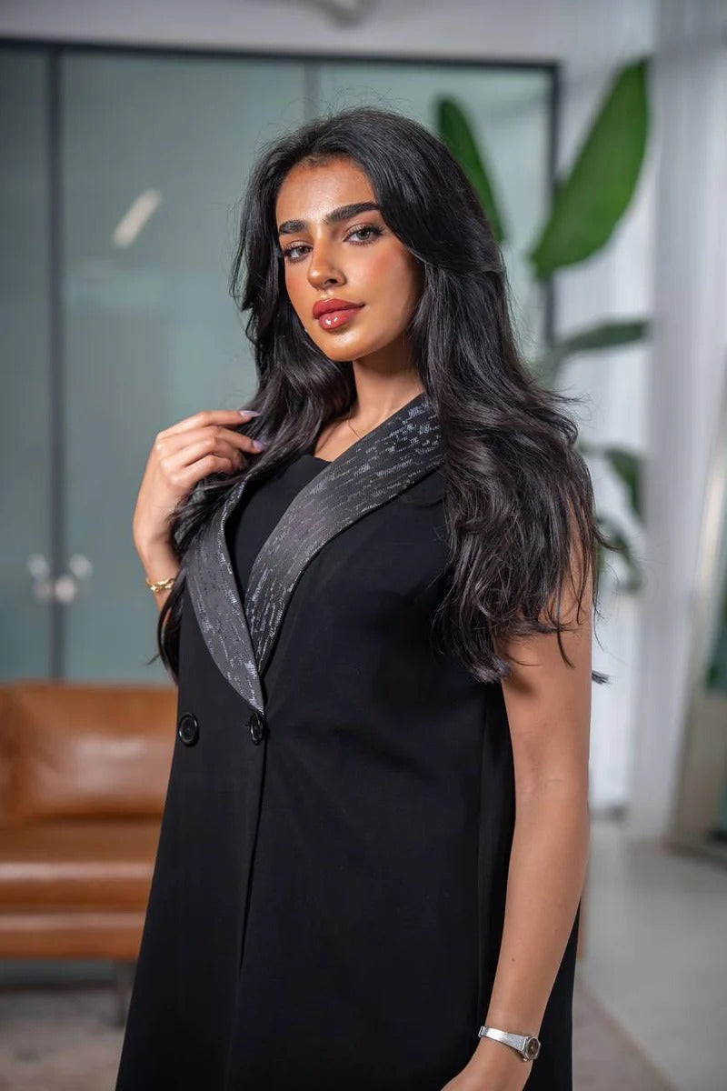 Black crepe and jacquard blazer C:200