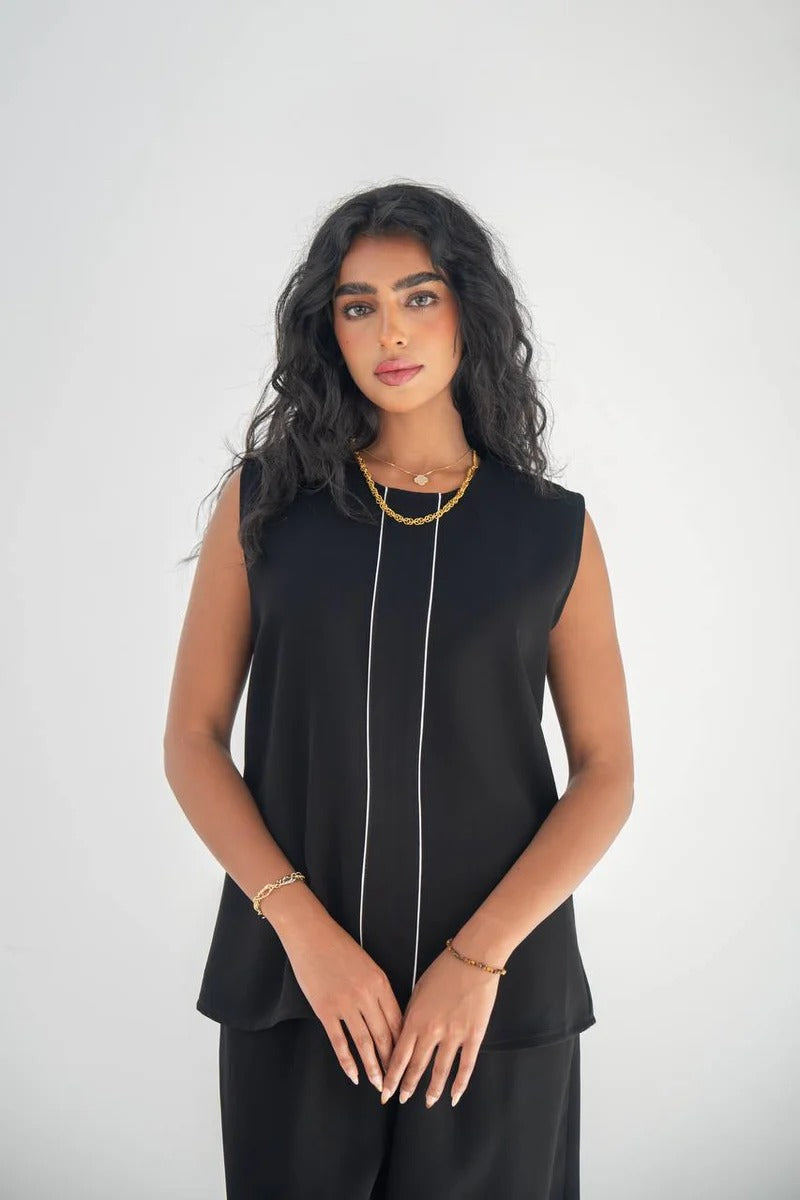 Black crepe blouse and pants set C:211