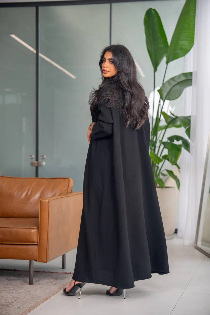 Free size abaya, black crepe fabric C:6628 (Free size)