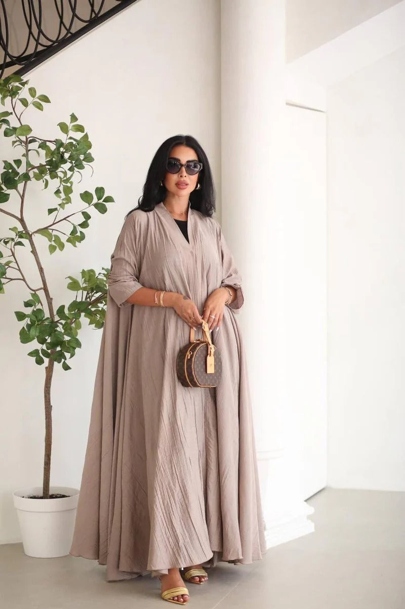 Beige Crepe Abaya C:6528 Beige (Free size)