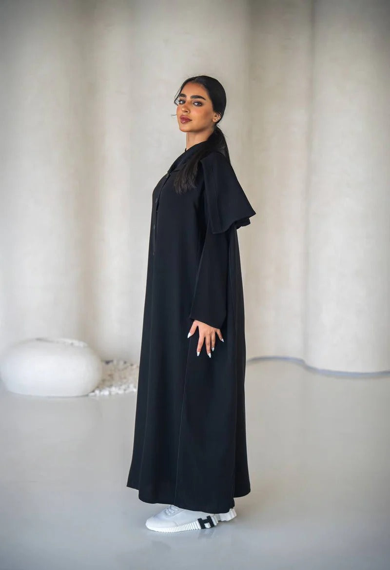 Free size abaya in black crepe fabric C:6638 (Free size)
