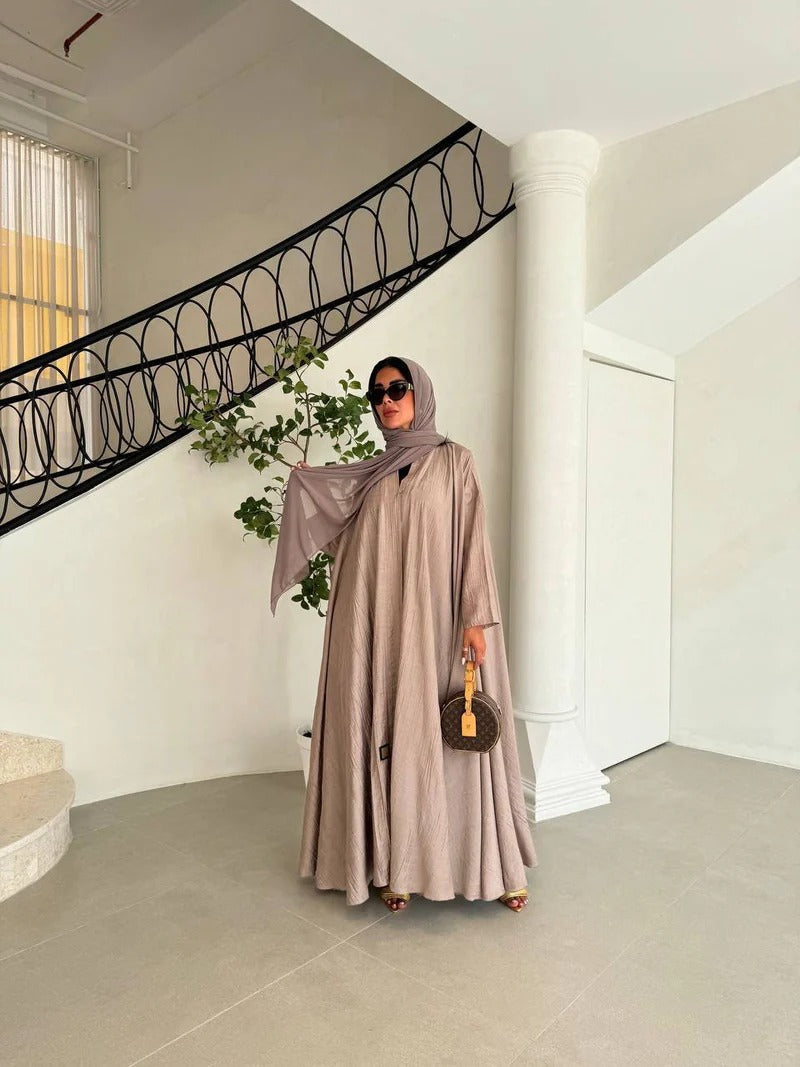 Beige Crepe Abaya C:6528 Beige (Free size)