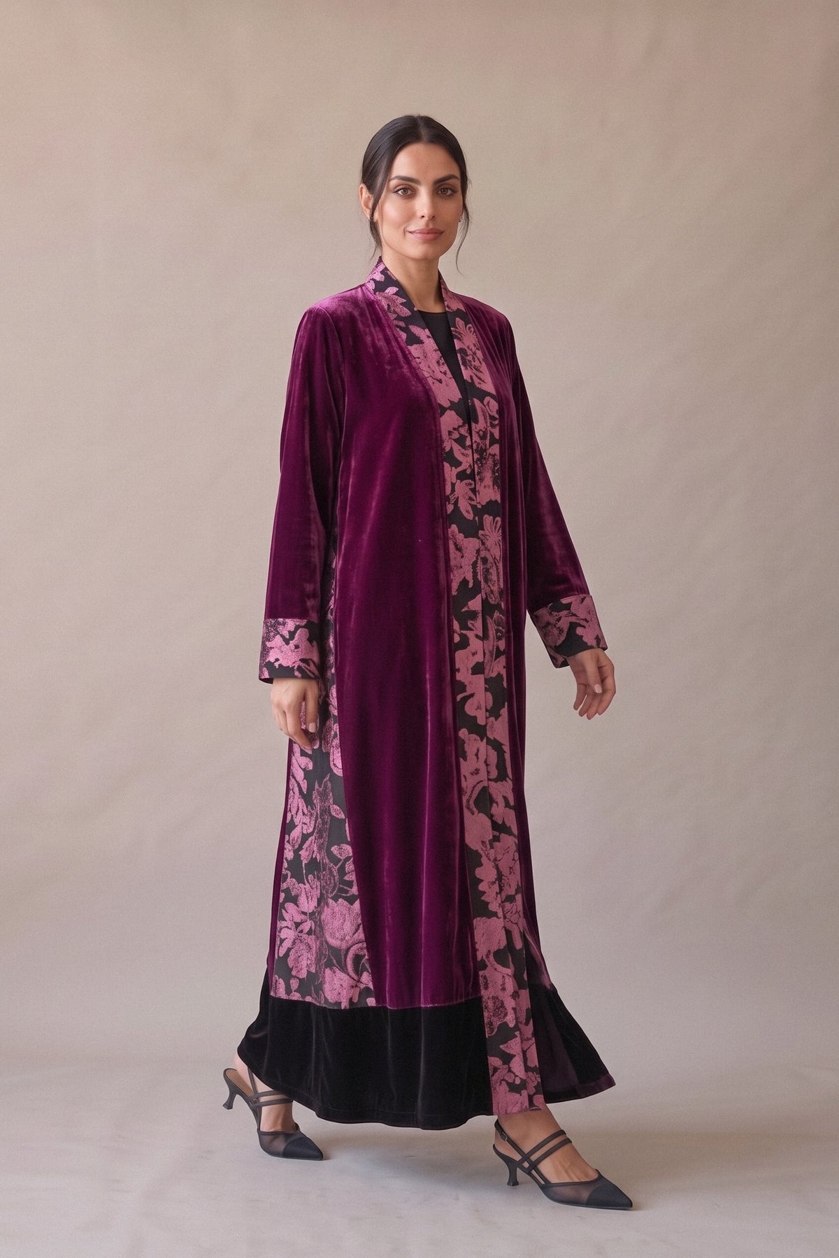Purple & Black Velvet Abaya – 2070