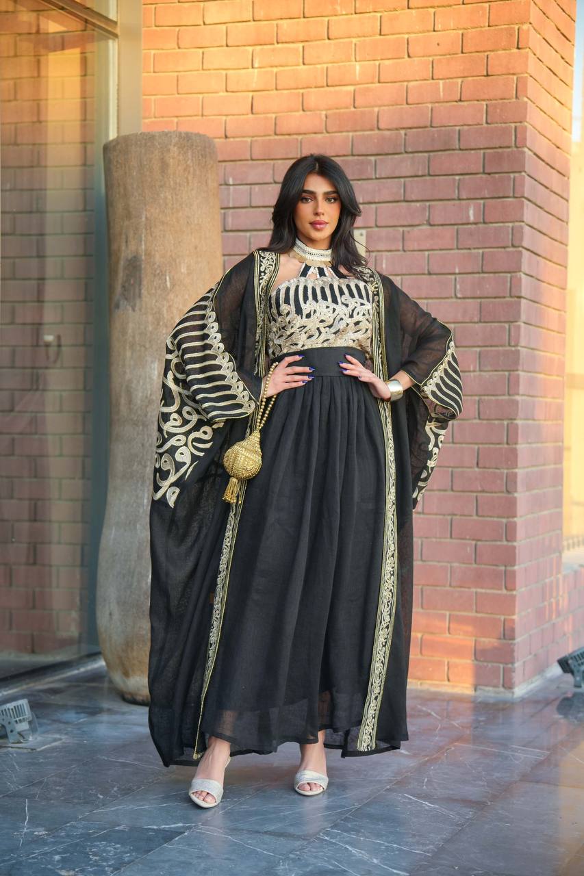 Bisht made of black hessian material with embroidery C:6601 Black