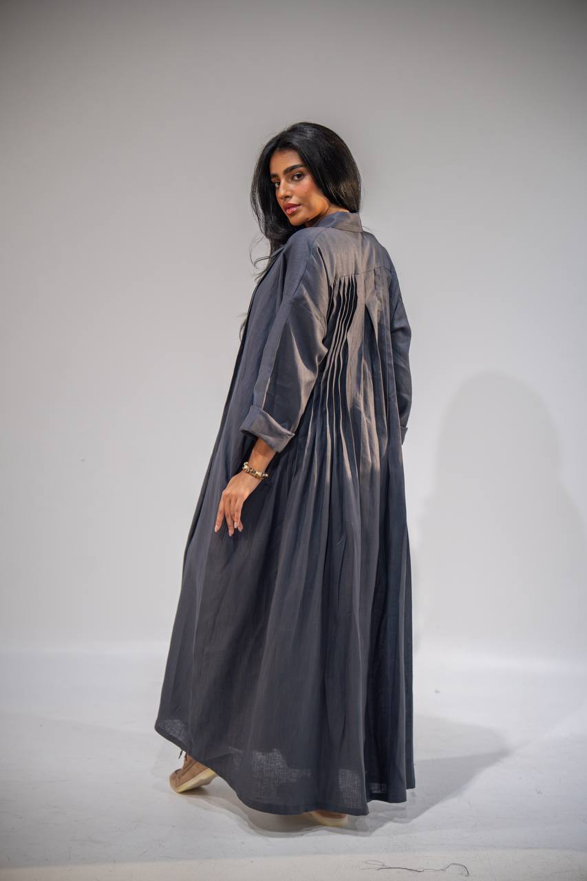 Free size abaya, gray linen C:6663 Gray