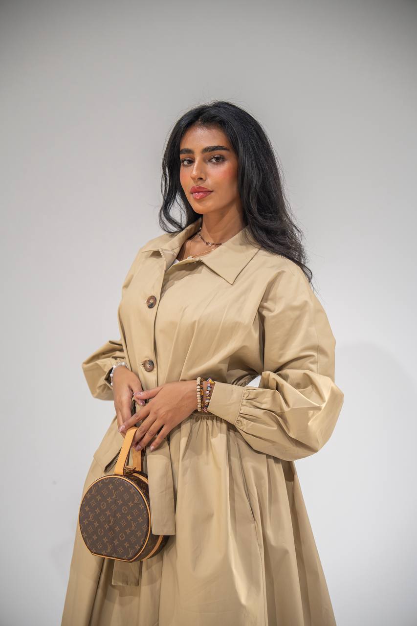 Beige free size trench coat. C:6685 Beige