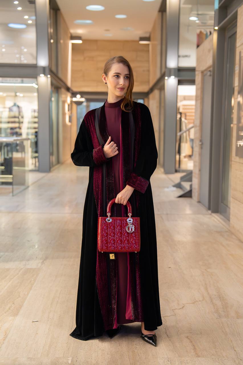 Maroon velvet abaya.C:6698