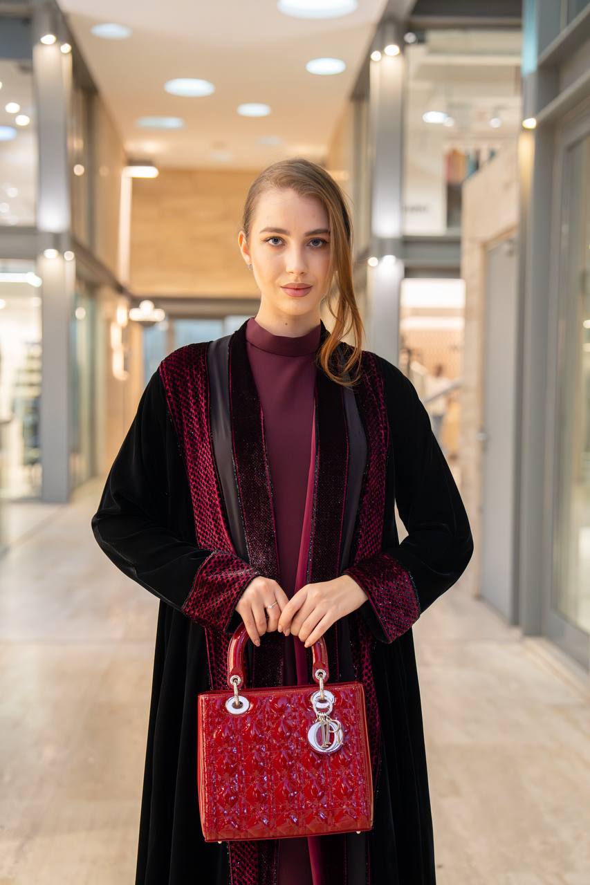 Maroon velvet abaya.C:6698