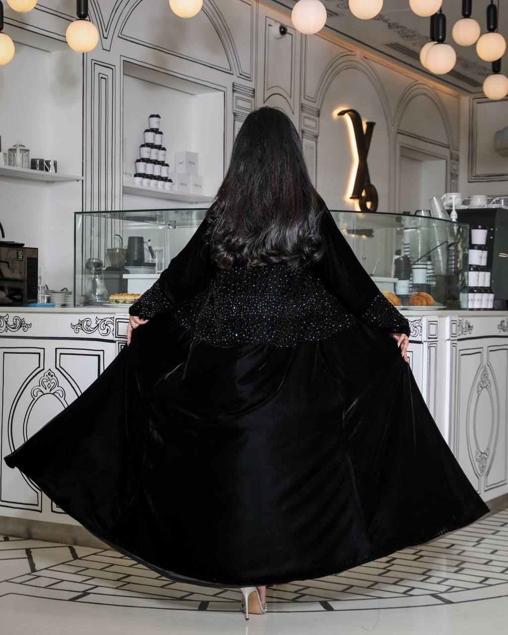 Abaya velvet with hand made beat C:6314