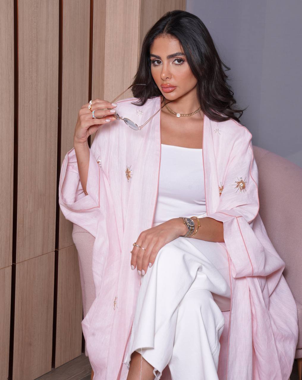 ABAYA BESHT CREPE WITH EMBROIDERY AND HANDMADE BEAT (Free size)C:1090