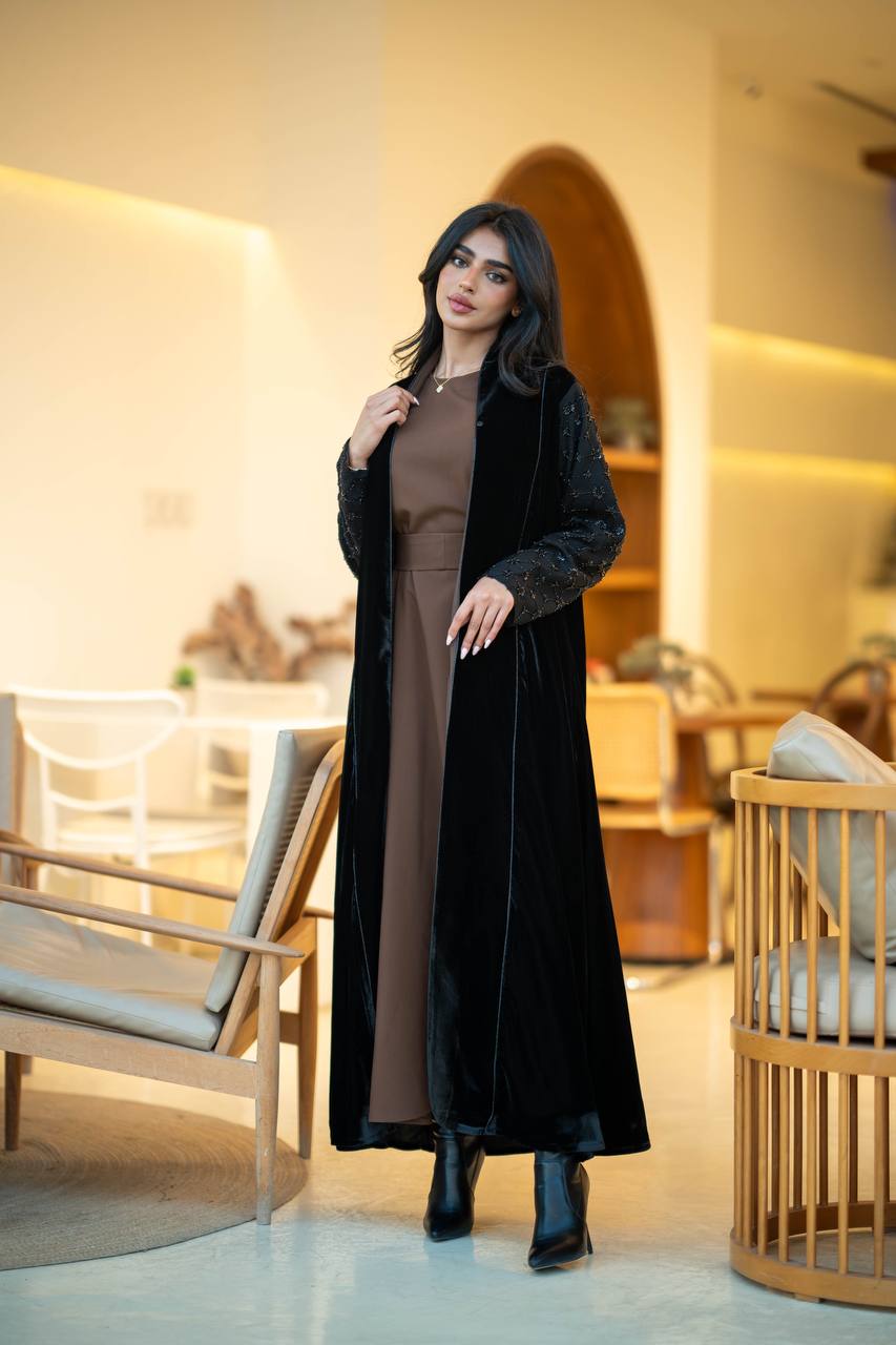 Black velvet abaya with embroidery C:6580