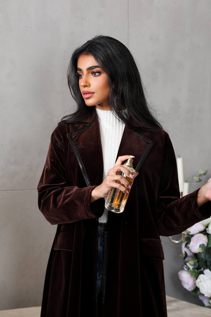 Velvet abaya in brown color C:6564 Brown