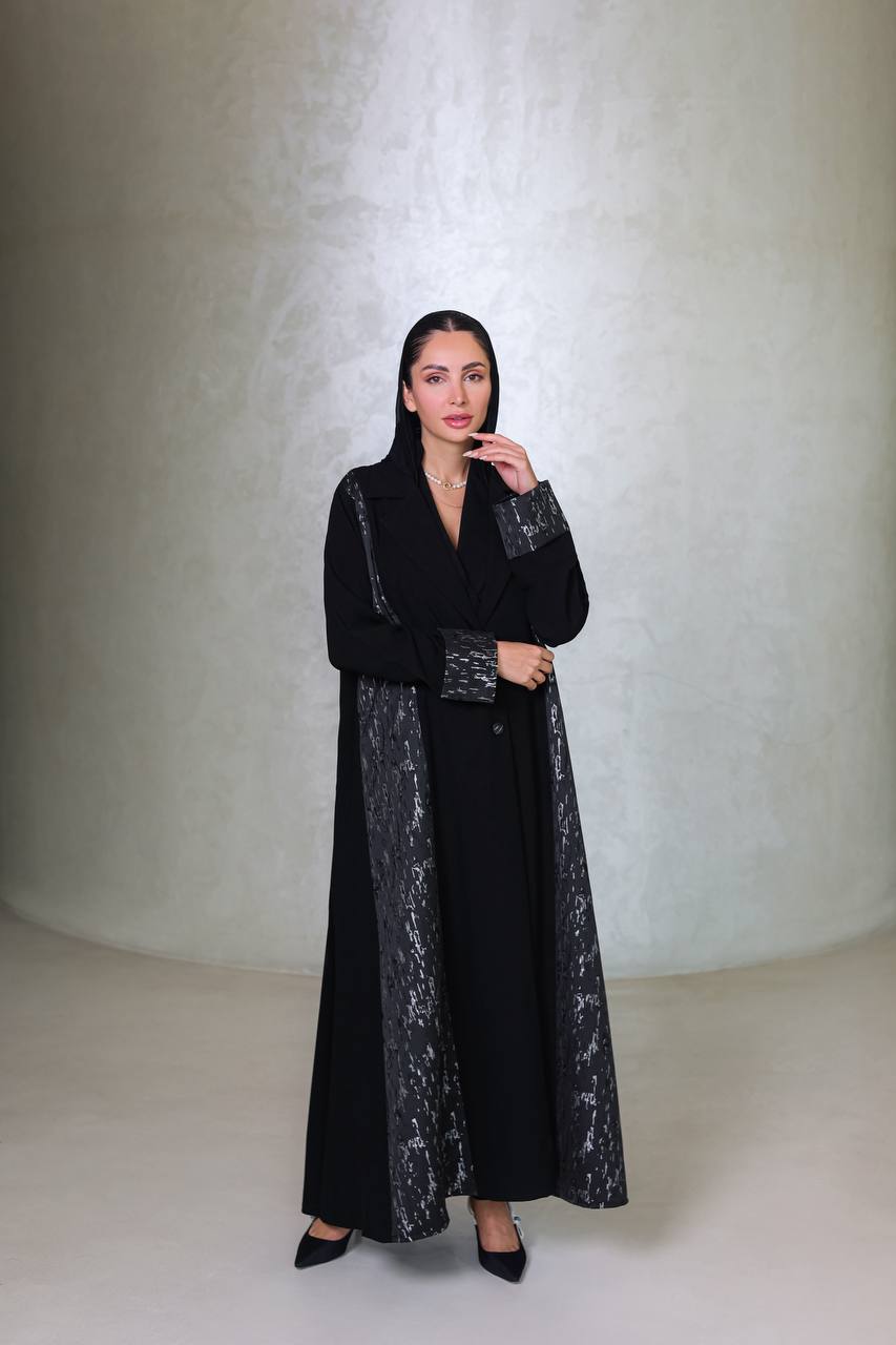 Black crepe abaya with jacquard C:6677