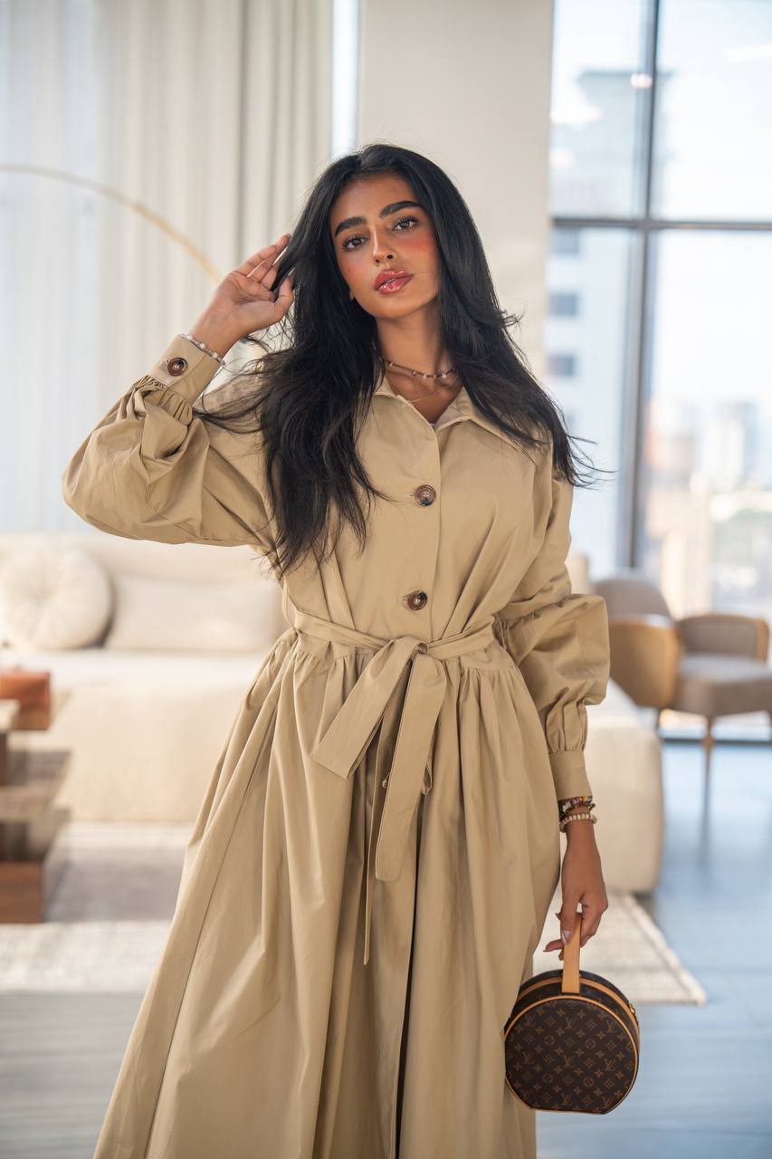 Beige free size trench coat. C:6685 Beige