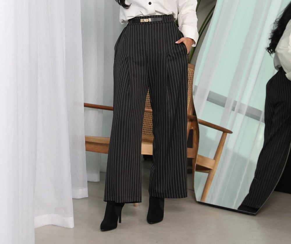Black striped crepe pants
