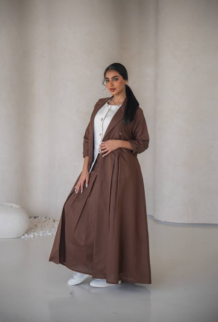 Brown blazer abaya with inner set, linen C:6642
