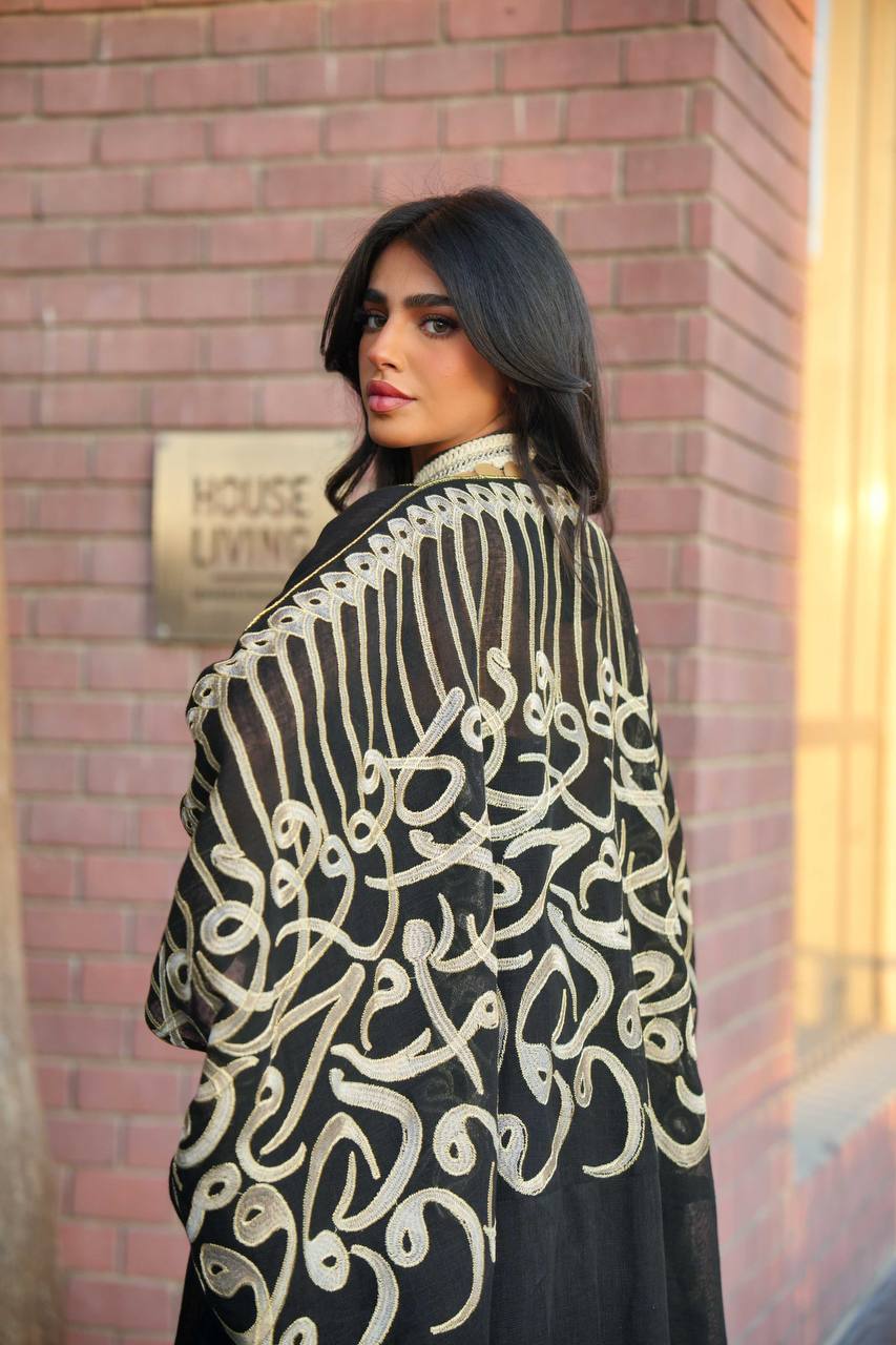 Bisht made of black hessian material with embroidery C:6601 Black