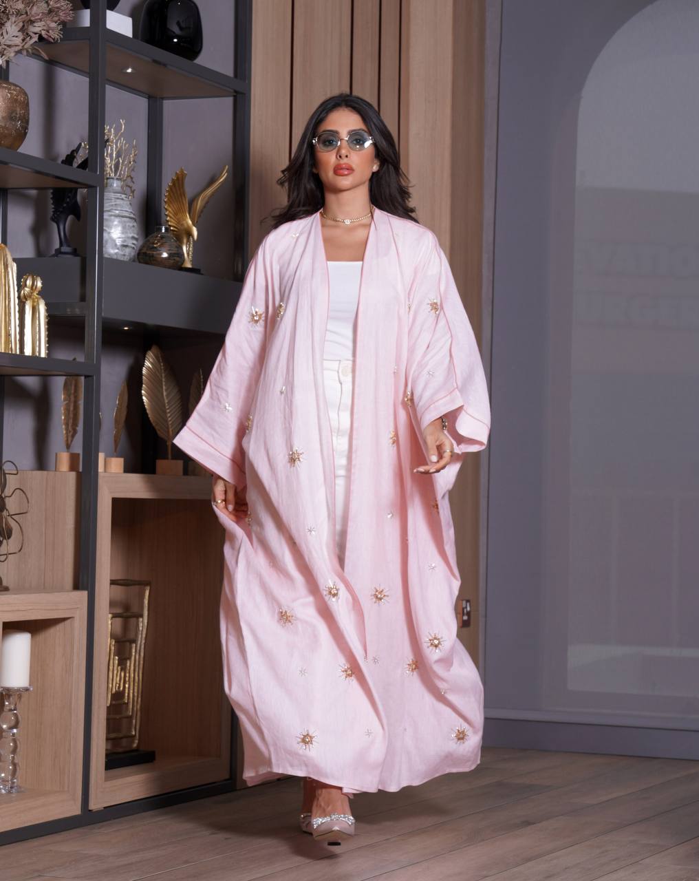 ABAYA BESHT CREPE WITH EMBROIDERY AND HANDMADE BEAT (Free size)C:1090