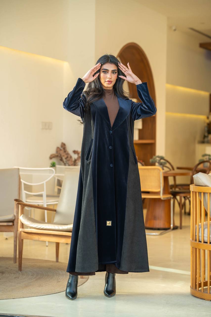 Abaya Velvet Blazer Crepe Navy and Black Ribbed Velvet C:6582 Navy
