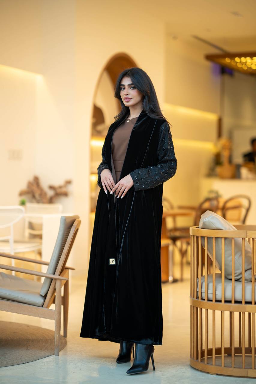 Black velvet abaya with embroidery C:6580