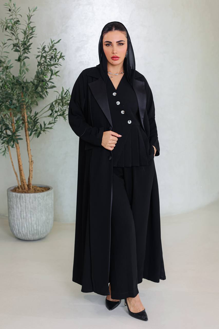 Crepe abaya with taffeta satin, black C:6673