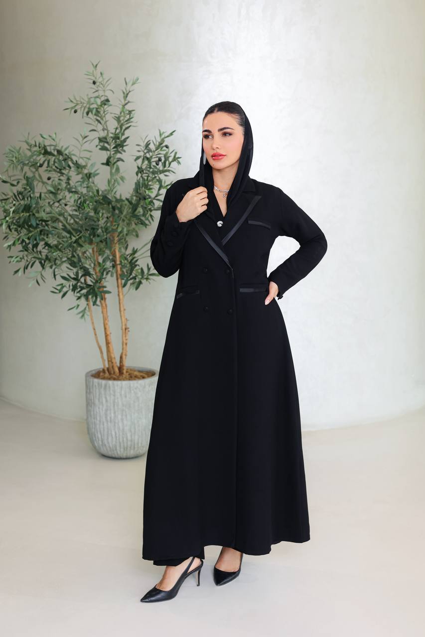 Crepe blazer abaya with satin ribbon C:6676