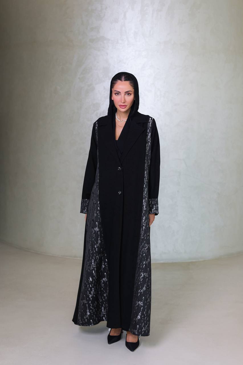 Black crepe abaya with jacquard C:6677
