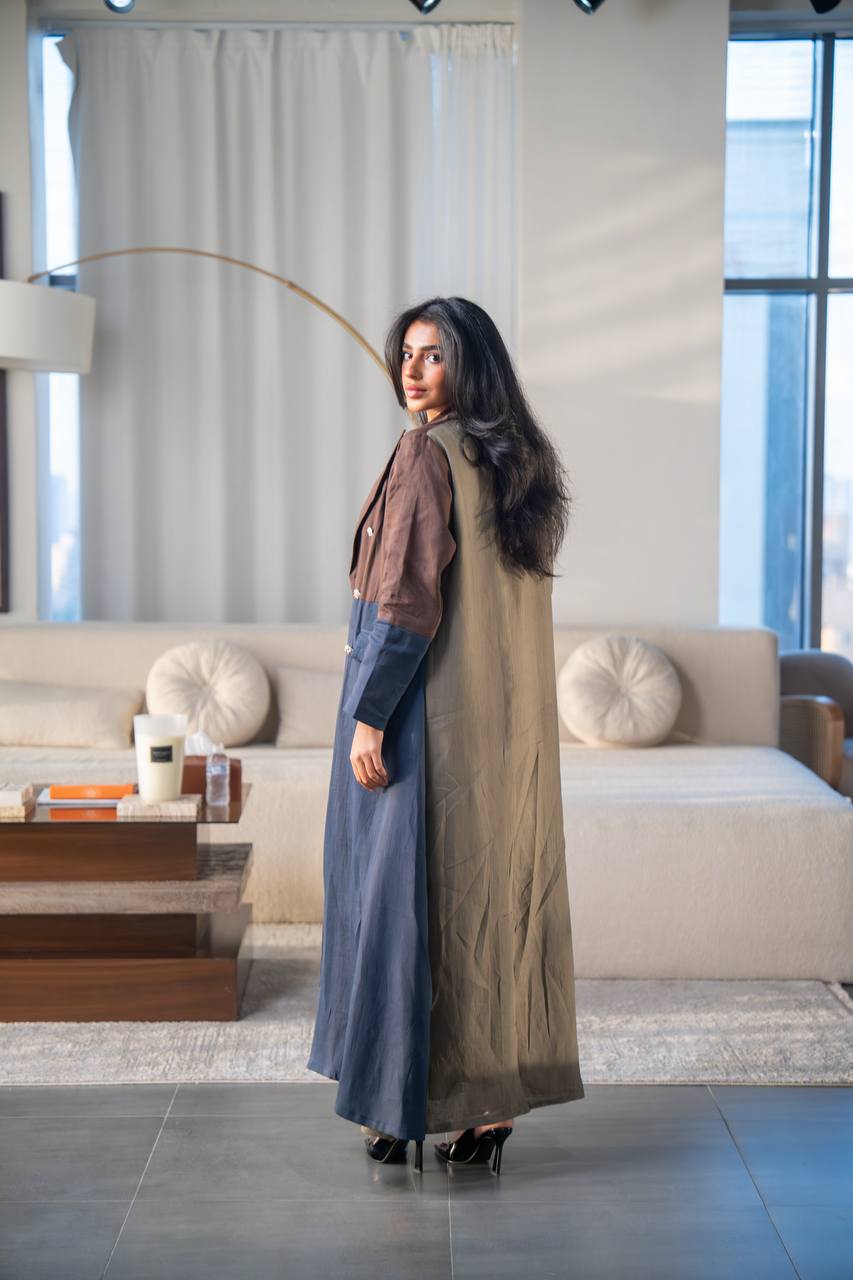 Blazer abaya linen, in pistachio and navy blue.C:6688