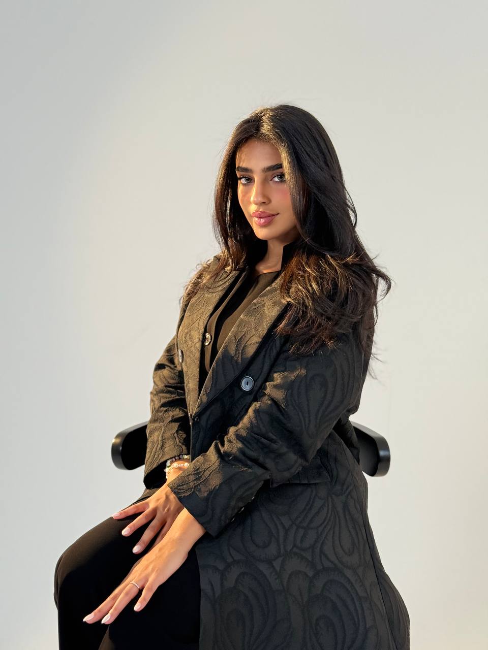 Black crepe jacquard blazer abaya.C:6693