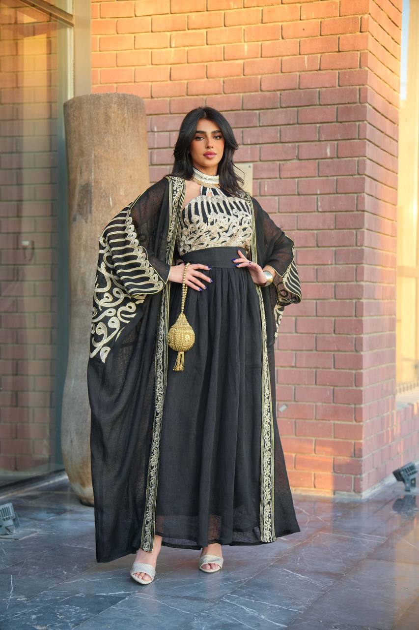 Bisht made of black hessian material with embroidery C:6601 Black