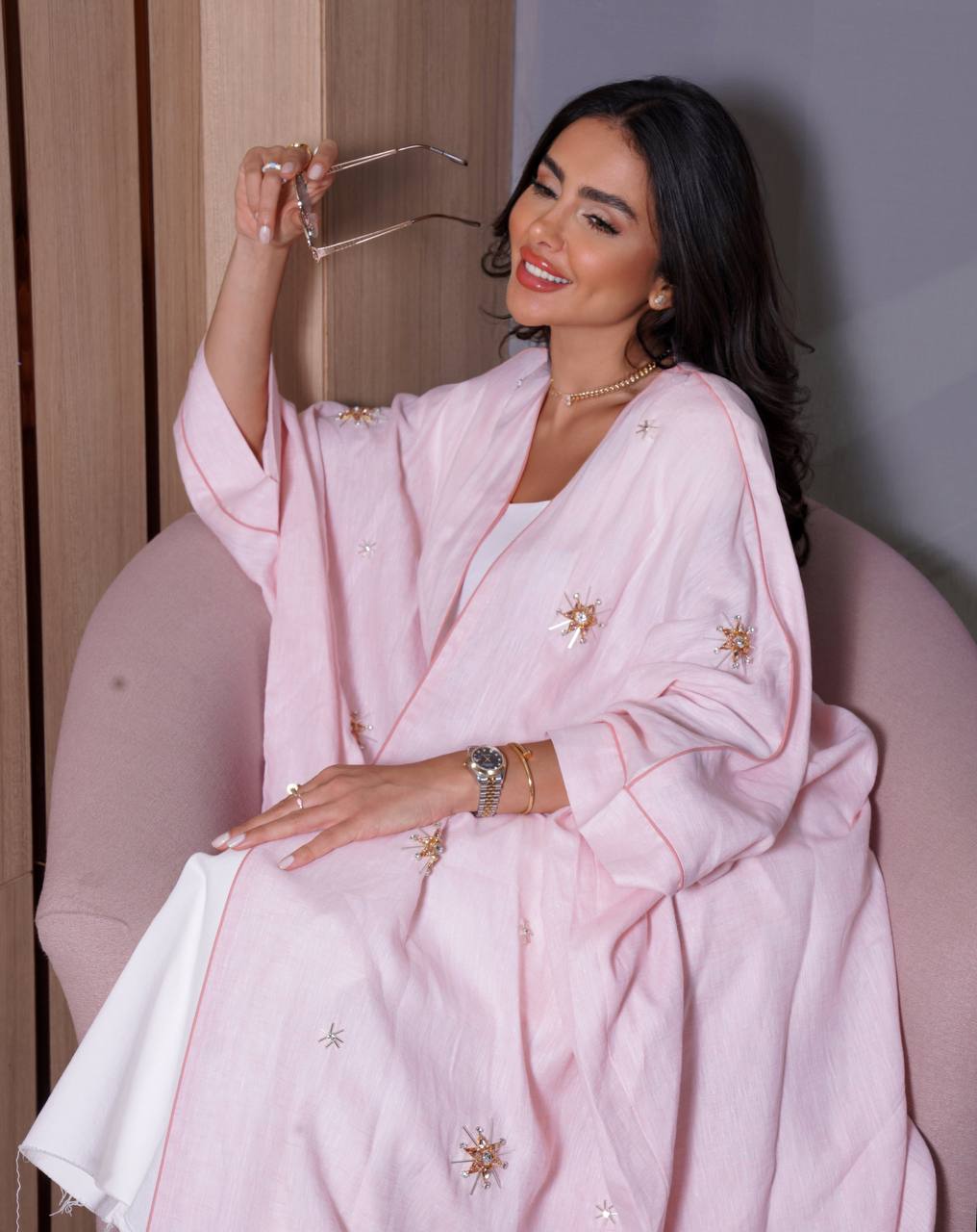 ABAYA BESHT CREPE WITH EMBROIDERY AND HANDMADE BEAT (Free size)C:1090