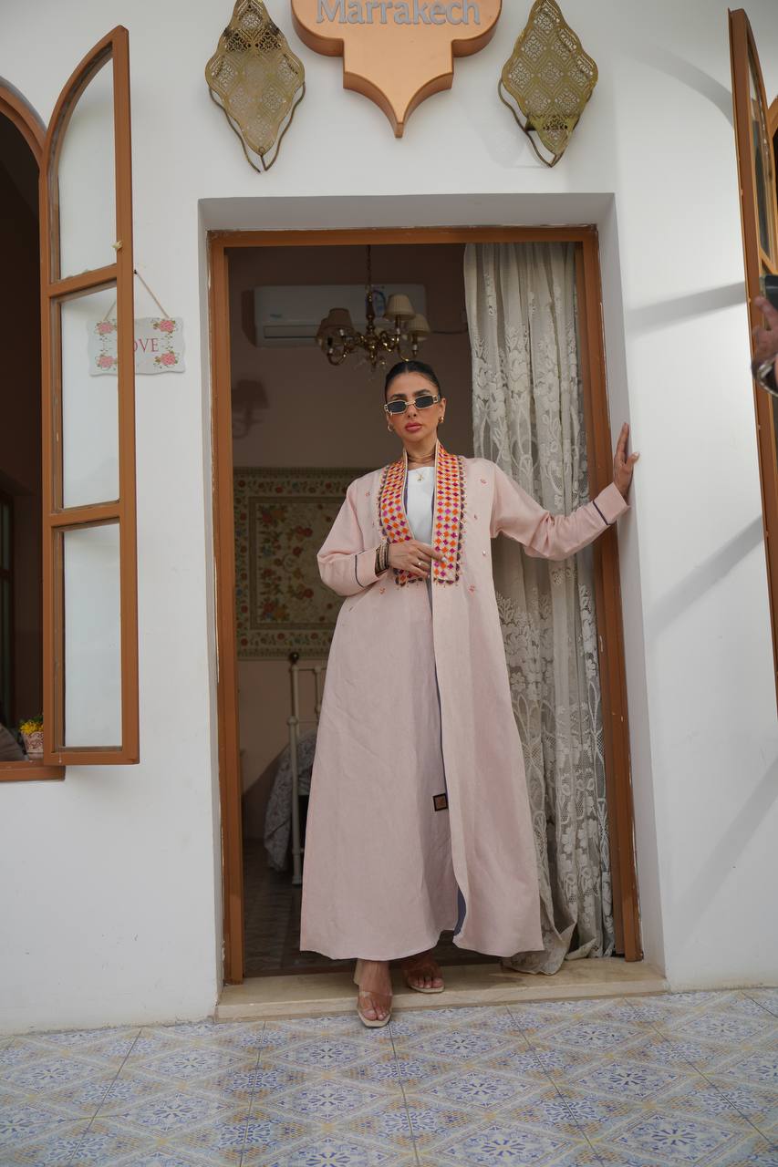 ABAYA LINEN WITH HANDMADE C:6390 (Free size)