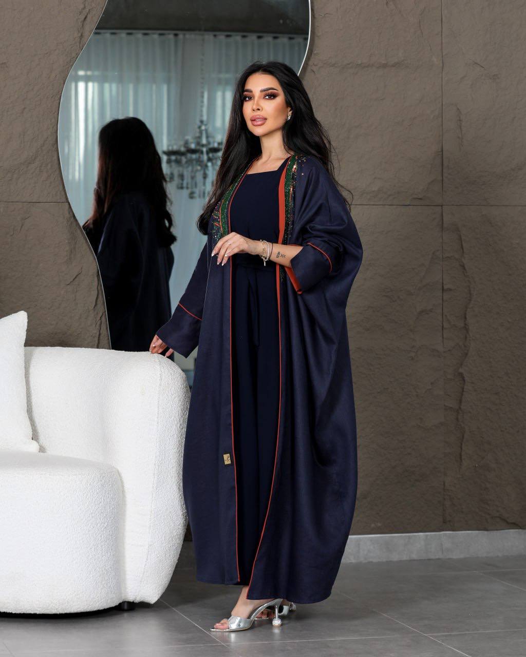 ABAYA BESHT LINEN WITH HANDMADE BEAT C:6439 (FREE SIZE)