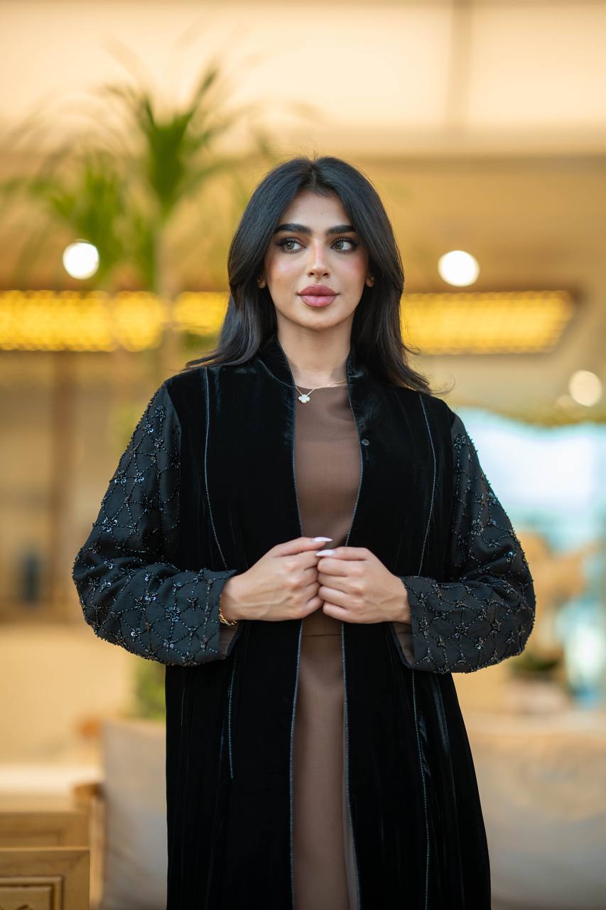 Black velvet abaya with embroidery C:6580