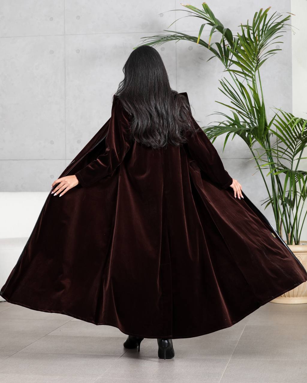 Velvet abaya in brown color C:6564 Brown