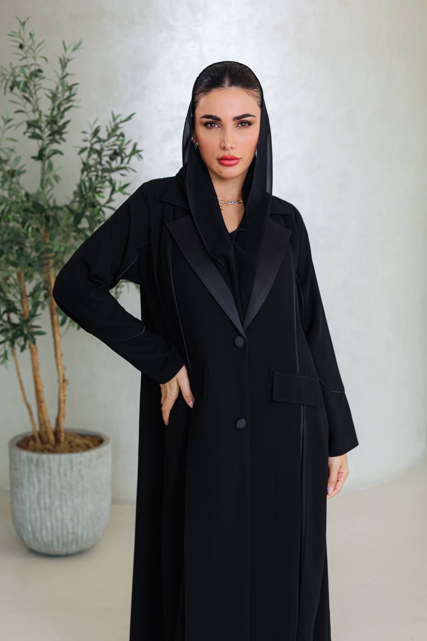 Crepe abaya with taffeta satin, black C:6673