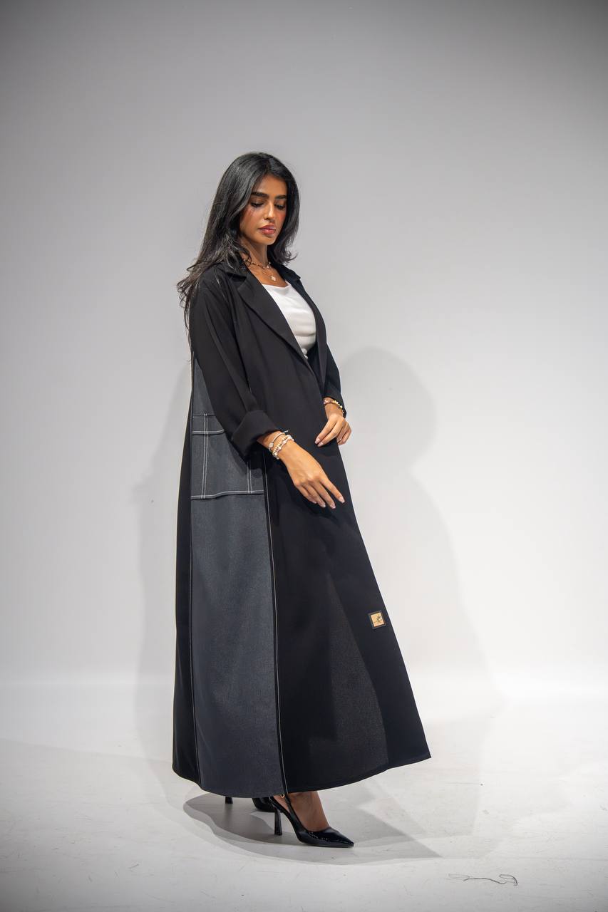 Black blazer abaya, made of crepe fabric with jeans C:6353 Gray