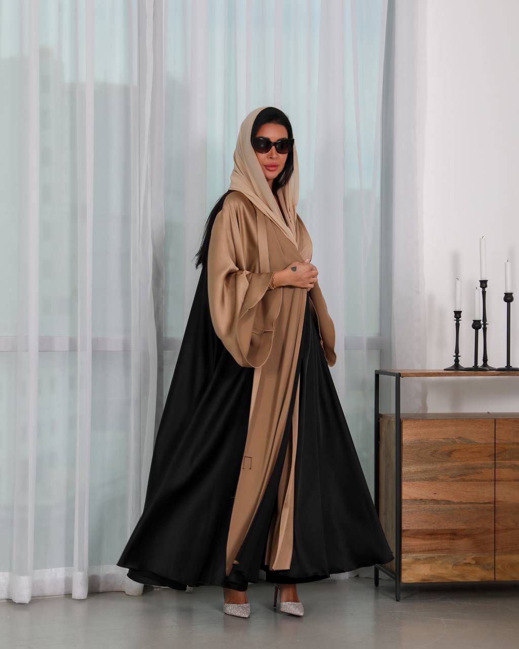 Cloche abaya made of silk crepe fabric C:6343 (Free size)