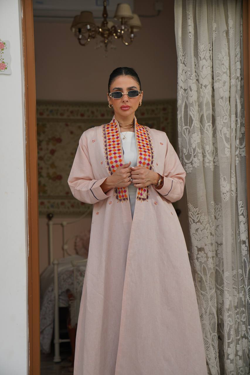 ABAYA LINEN WITH HANDMADE C:6390 (Free size)