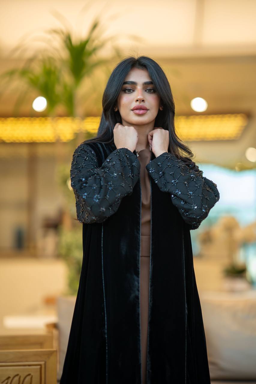 Black velvet abaya with embroidery C:6580